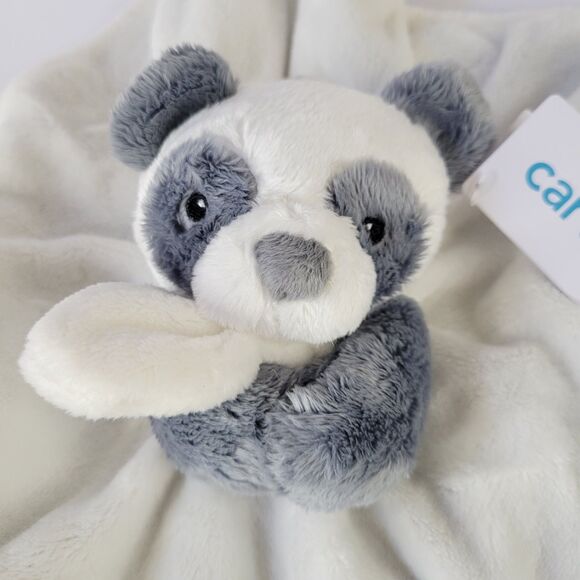 2020 Carters Gray White Panda Bear Plush Lovey Baby Security Blanket 14x14" NWT - Picture 5 of 13